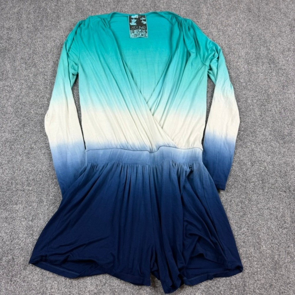 Young Fabulous & Broke YFB Romper Womens Medium Blue Ombre Long Sleeve V-Neck